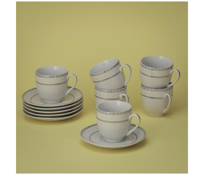 Royalford RF10554 180ml 12 Piece Tea Cup and Saucer Set - White - Zoom Image 2