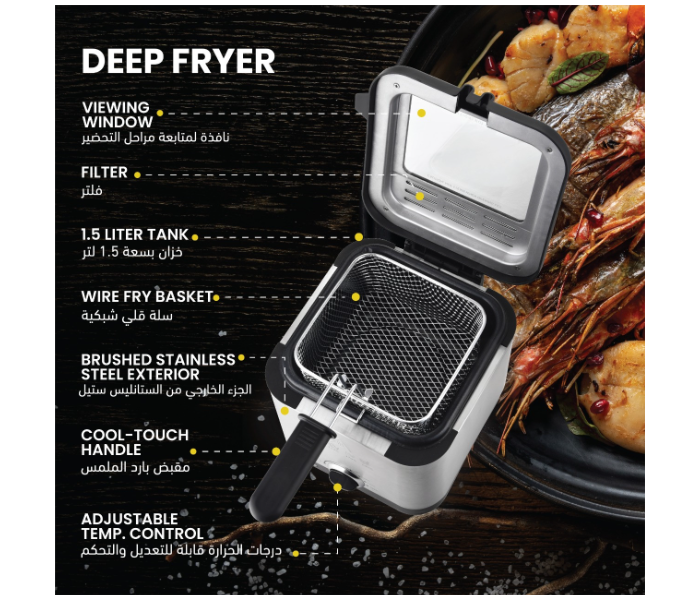 Clikon CK355 1.5 Litre Brushed Stanless Steel Interiors Deep Fryer - Silver and Black - Zoom Image 3