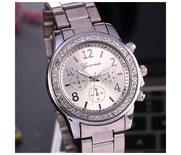 Geneva 37mm Rhinestone Analog Wrist Watch for Women - Silver - Zoom Image 4