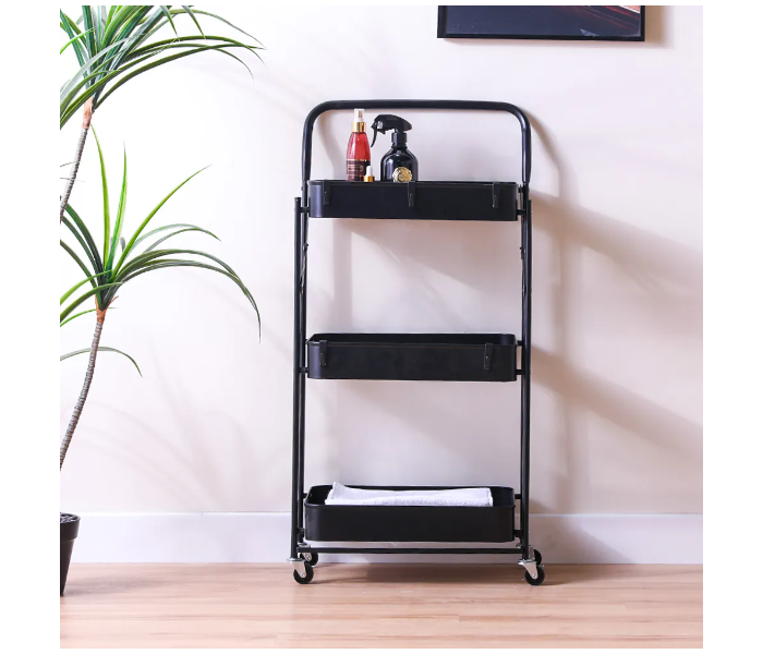 Danube Home Erick 3 Tier Foldable Storage Cart-ON - Black - Zoom Image 1