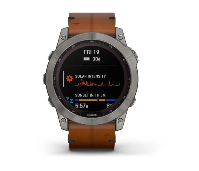 Garmin 010-02541-19 Fenix 7X Sapphire Solar Edition Titanium with Chestnut Leather Band - Zoom Image 2