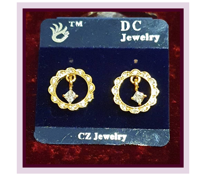 Strabella ER2005 Gold Plated Ad Stone Earstuds for Women - Gold - Zoom Image