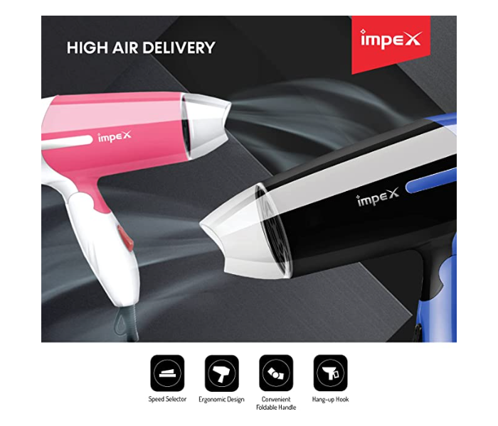 Impex HD-1K2 Foldable Handle Hair Dryer - Pink and White - Zoom Image 4