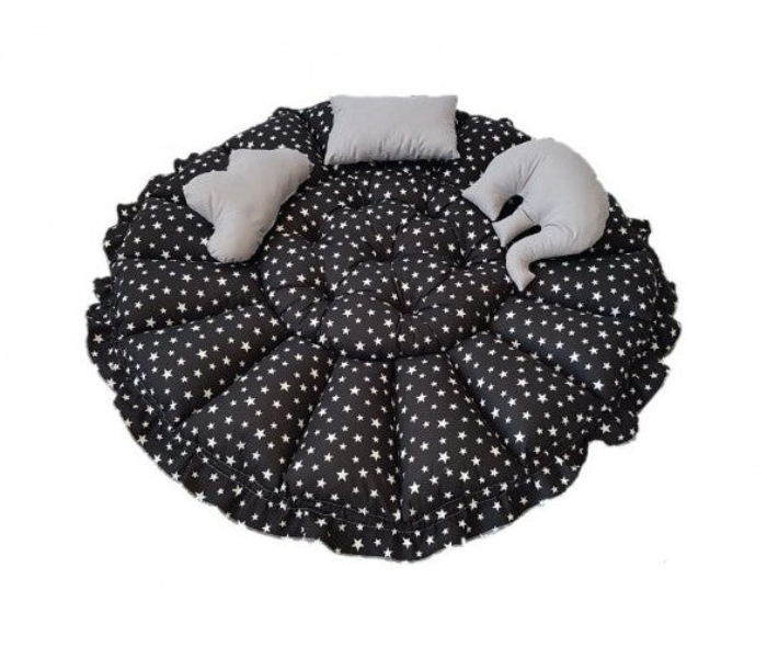 Baby Nest Round Playing Mat Grey Star Pettern - Black - Zoom Image 2