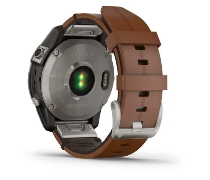 Garmin 010-02540-31 Fenix 7 Sapphire Solar Edition Titanium with Chestnut Leather Band - Zoom Image 4