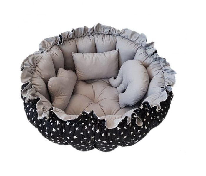 Baby Nest Round Playing Mat Grey Star Pettern - Black - Zoom Image 1