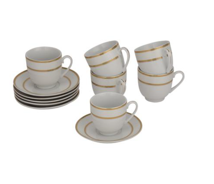 Royalford RF10553 180ml 12 Piece Tea Cup and Saucer Set - White - Zoom Image 5