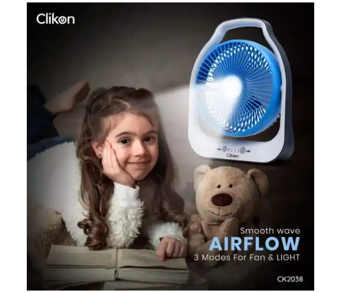 Clikon CK2038 8 Inch Rechargeable Fan With Light - White and Blue - Zoom Image 3