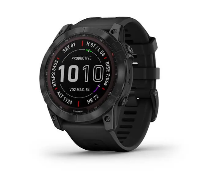 Garmin 010-02541-23 Fenix 7X Sapphire Solar Edition Black DLC Titanium with Black Band - Zoom Image 1