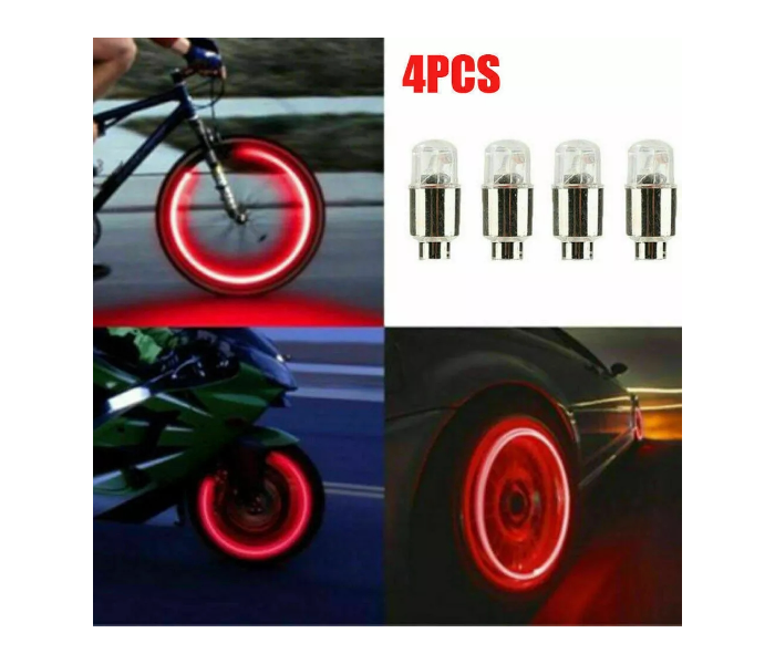 Car Auto Bicycle Motorcycle Bike Wheel Tire Valve Cap LED Reflective 4 Pieces Set Battery Included - Red - Zoom Image 1