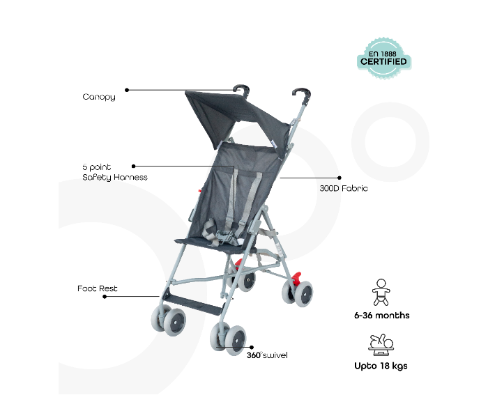 Moon MNBBGRE02 Jet Buggy Stroller for Babies - Dark Grey - Zoom Image 2