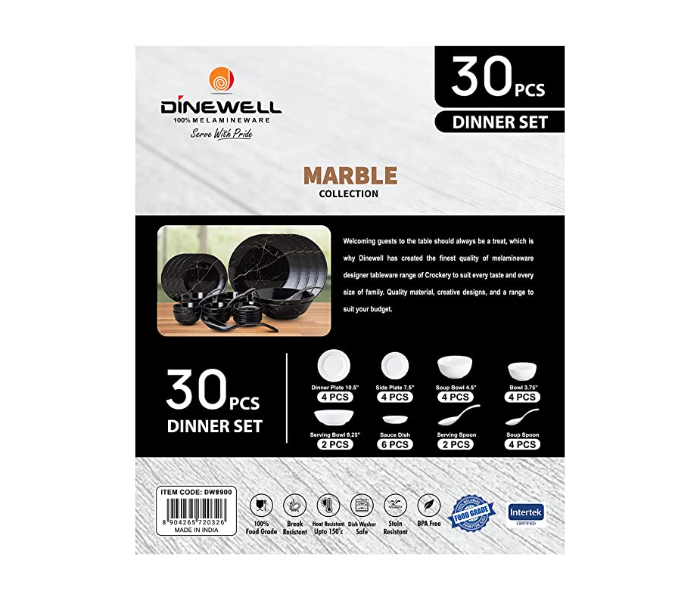 Dinewell Dw8900 30 Pieces Melamine Ultra Dinner Set - Black - Zoom Image 4