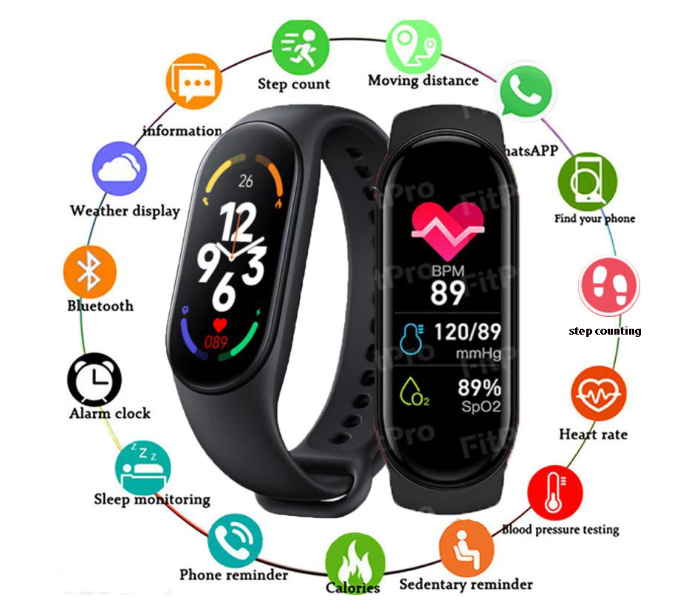 M7 Unisex IP67 Waterproof Sport Smart Band with Blood Pressure Heart Rate Monitor Fitness - Black - Zoom Image 1