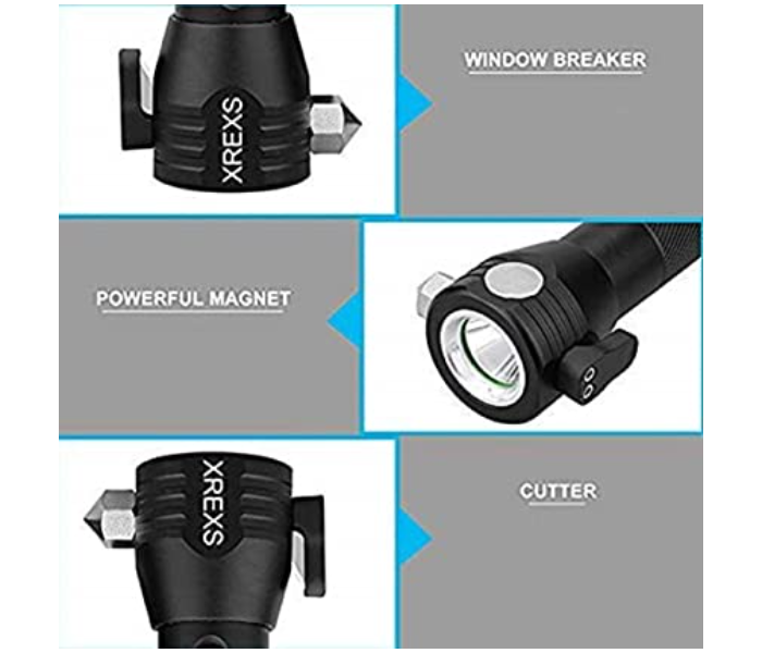 Generic LED Car Flashlight Multi-Function Portable Solar Escape Rescue Flashlight for Hiking Camping and Traveling - Black - Zoom Image 5