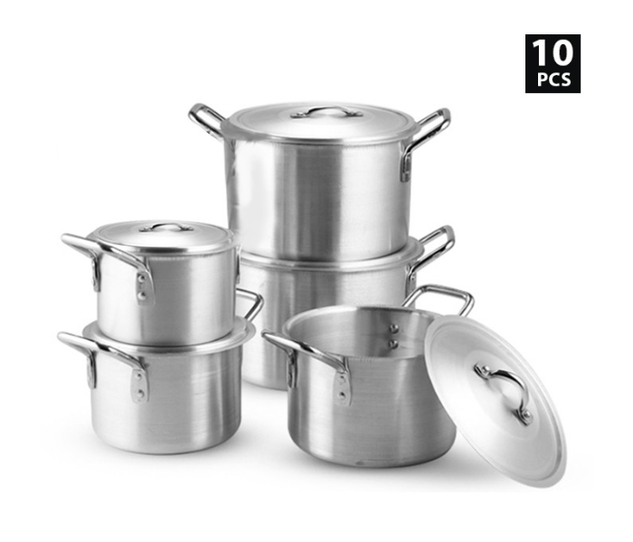 Olympia OE-1410 Pack of 10 Pieces Aluminium Cooking Pot Set - Silver - Zoom Image