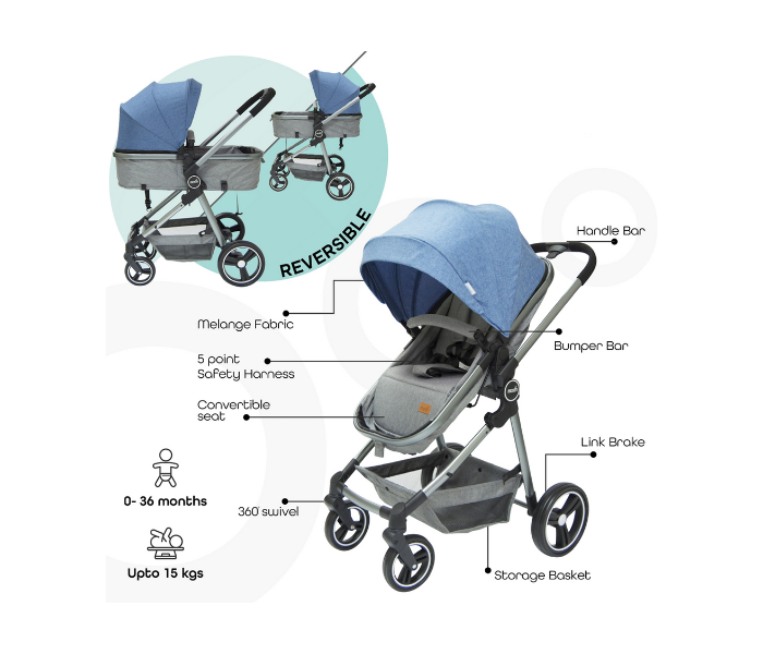 Moon MNBGSGB01 Pro 2 in 1 Stroller for Babies - Blue - Zoom Image 2