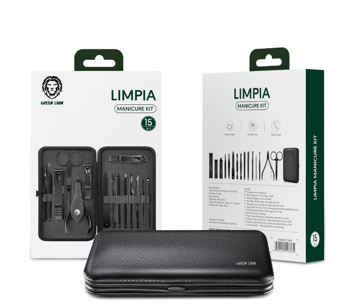 Green Lion 15 in 1 Limpia Manicure and Pedicure Kit - Black - Zoom Image 2