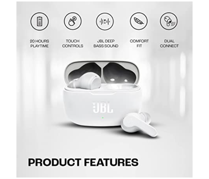 JBL Wave 200TWS Wireless Bluetooth in-ear Noise Cancelling Headphones - White - Zoom Image 2