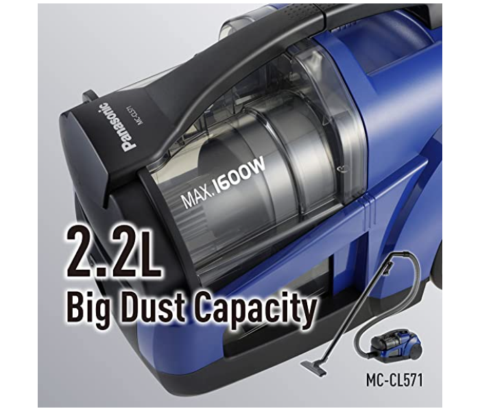 Panasonic MC CL 571 1600 Watts  Mega Cyclone Bagless Vacuum Cleaner - Blue and Black - Zoom Image 3