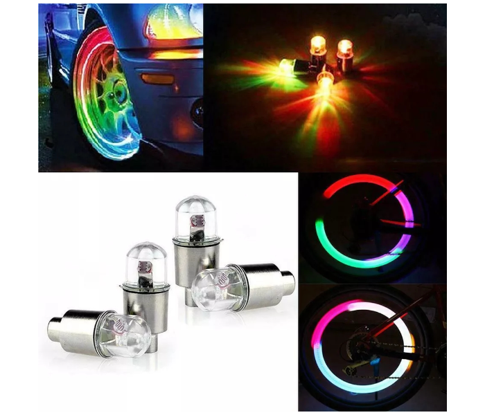 Car Auto Bicycle Motorcycle Bike Wheel Tire Valve Cap LED Reflective 4 Pieces Set Battery Included - RGB - Zoom Image