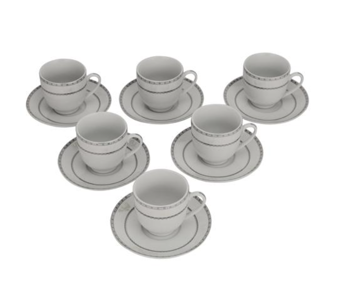 Royalford RF10554 180ml 12 Piece Tea Cup and Saucer Set - White - Zoom Image 1