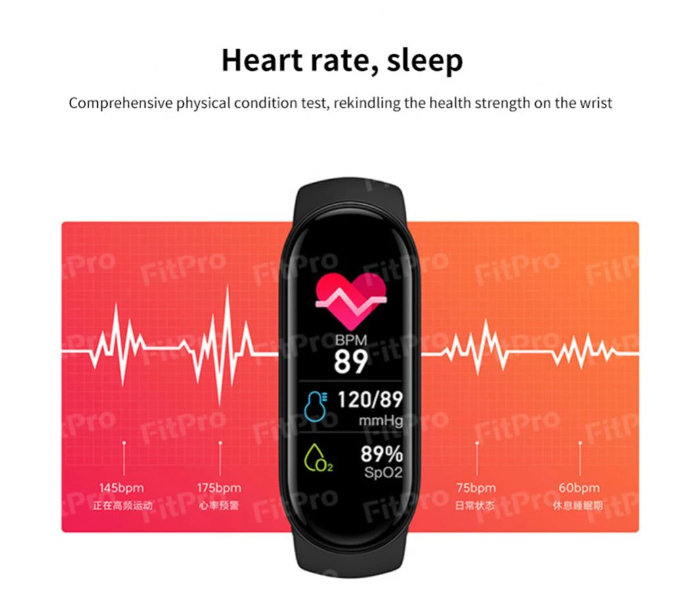 M7 Unisex IP67 Waterproof Sport Smart Band with Blood Pressure Heart Rate Monitor Fitness - Black - Zoom Image 4