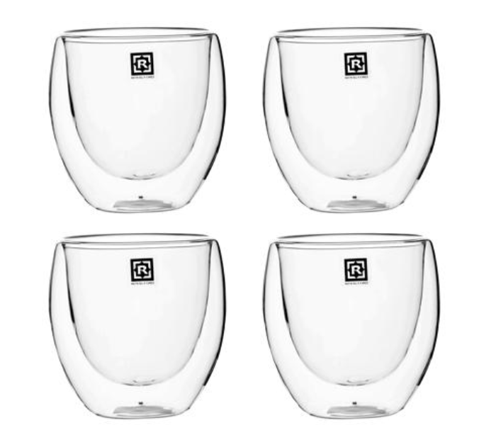 Royalford RF10568 80ml Borosilicate Glass 4 Piece Double Wall Cup Set - Zoom Image 1