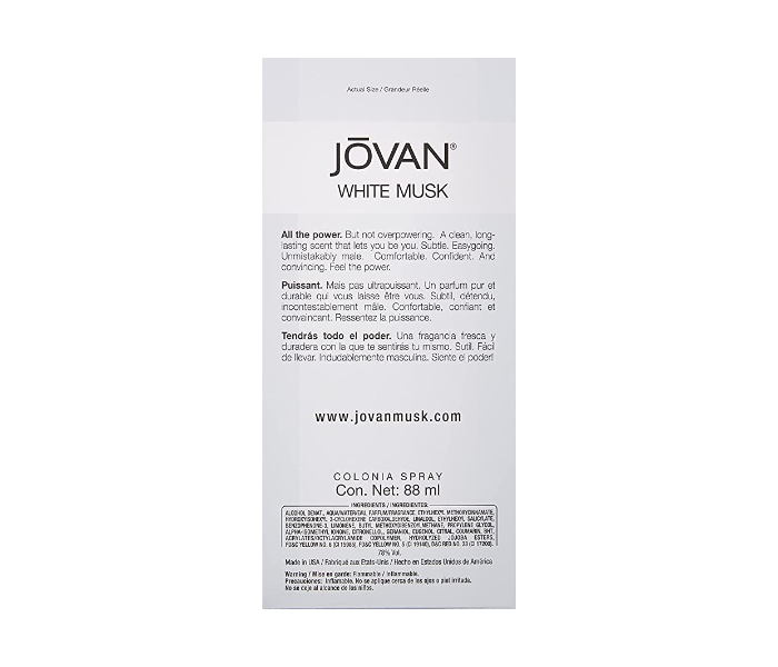 Jovan 88ml White Musk Eau De Cologne Perfume For Men - Zoom Image 3