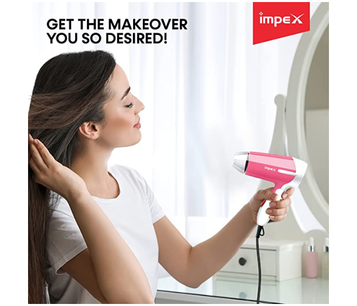 Impex HD-1K2 Foldable Handle Hair Dryer - Pink and White - Zoom Image 1