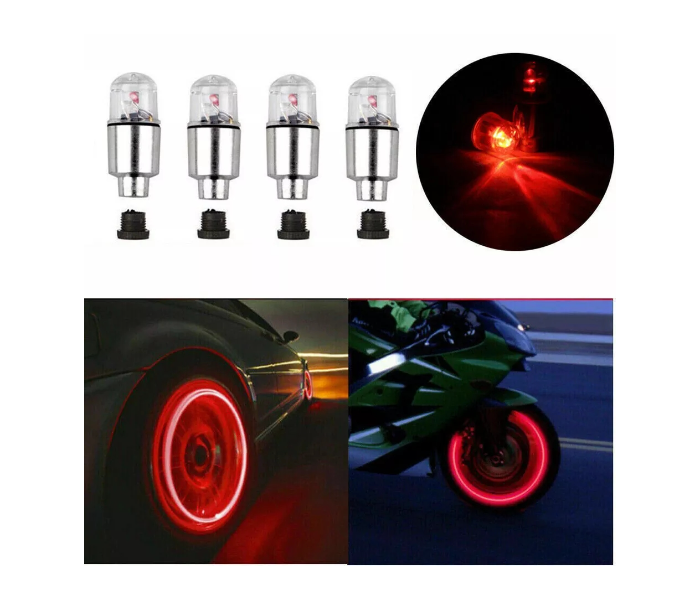 Car Auto Bicycle Motorcycle Bike Wheel Tire Valve Cap LED Reflective 4 Pieces Set Battery Included - Red - Zoom Image 2