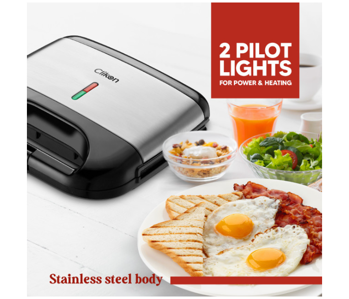 Clikon CK2466 2 Slice Contact Grill Sandwich Maker With Heat Insulated Handle - Black and Silver  - Zoom Image 4