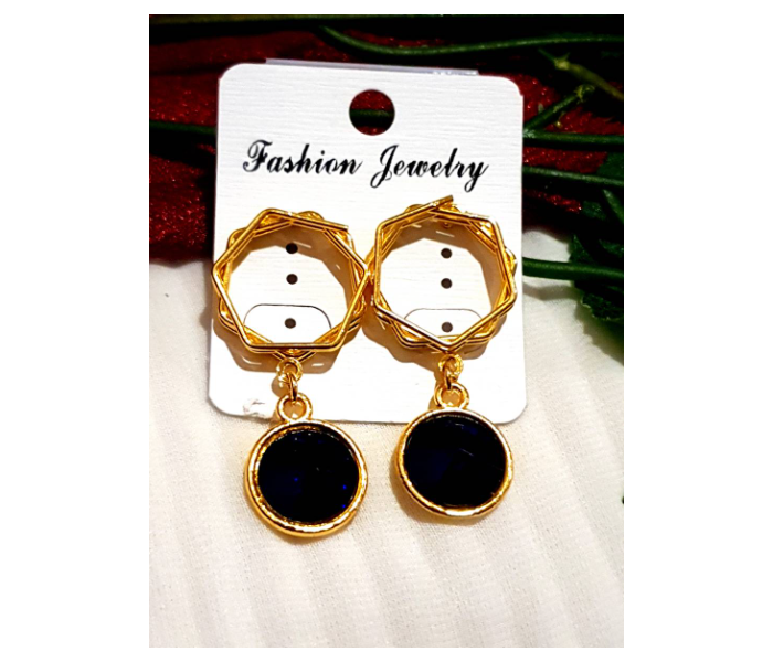 Strabella TSB23a Hanging Earrings With Single Stone for Women - Navy Blue and Gold - Zoom Image