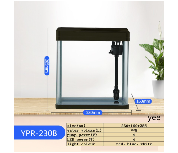 Yee YPJ-0300B Small Aquarium 18L Fish Tank - Black - Zoom Image