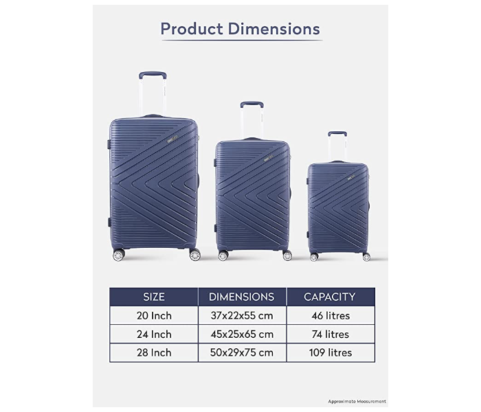 Para John PJTR3149 Bricks 3 Pieces Trolley Luggage Set - Navy - Zoom Image 5