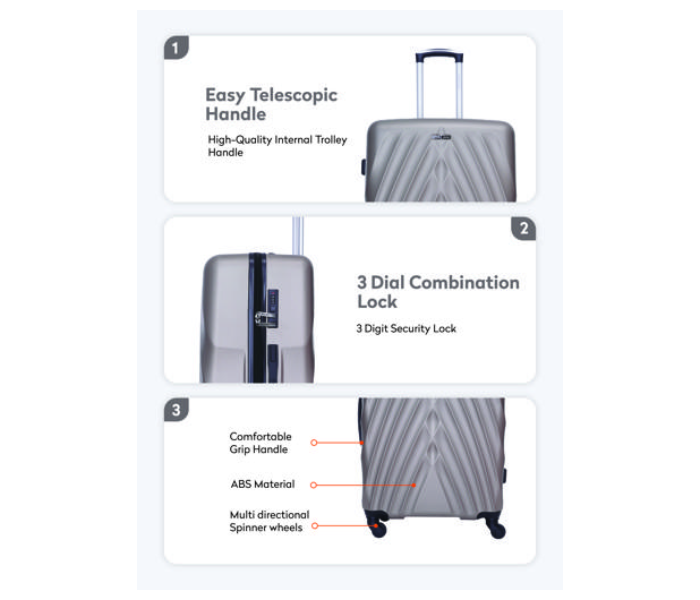 Para John PJTR3045 3 Pieces Abs Rolling Trolley Luggage Set - Champagne - Zoom Image 2