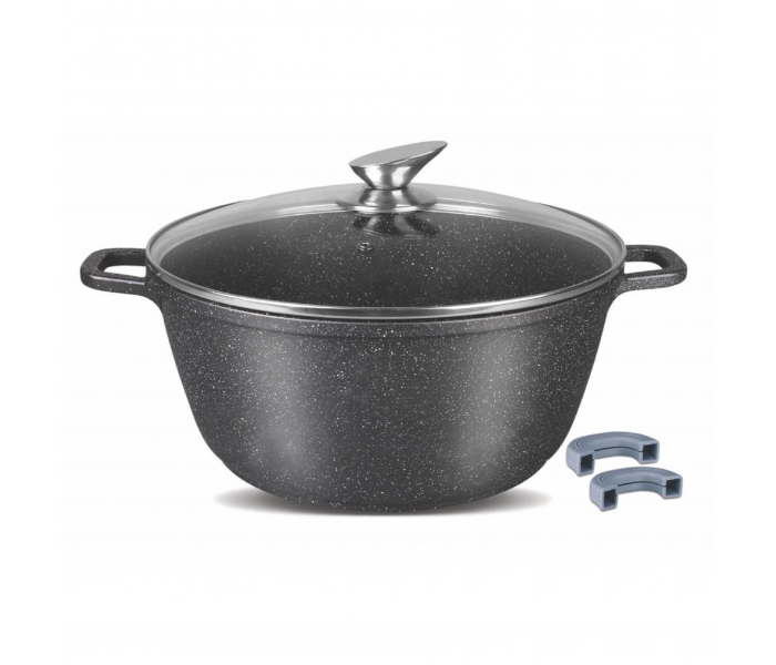 Homeway HW3655 44cm Marble Aluminum Non-Stick Pot With Heat Resistant Silicone Handle - Black - Zoom Image