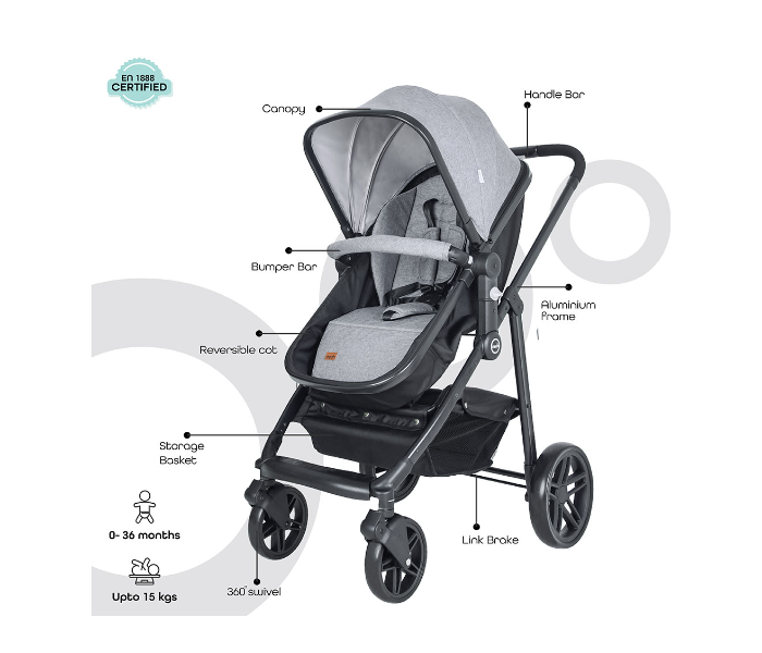 Moon MNNPRMT23 Tres Travel System Stroller for Babies - Light Grey - Zoom Image 2