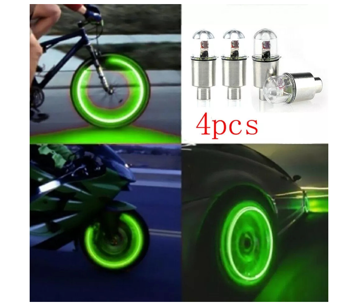 Car Auto Bicycle Motorcycle Bike Wheel Tire Valve Cap LED Reflective 4 Pieces Set Battery Included - Green - Zoom Image