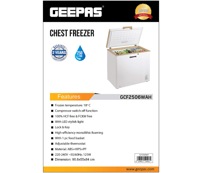 Geepas GCF2506WAH Chest Freezer 250 Litres - White - Zoom Image 3