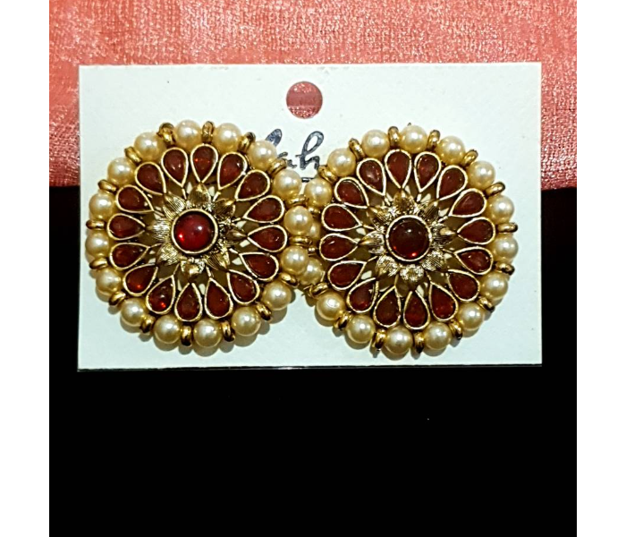 Strabella ER1010a Big Size Beaded Earstuds for Women - Maroon - Zoom Image