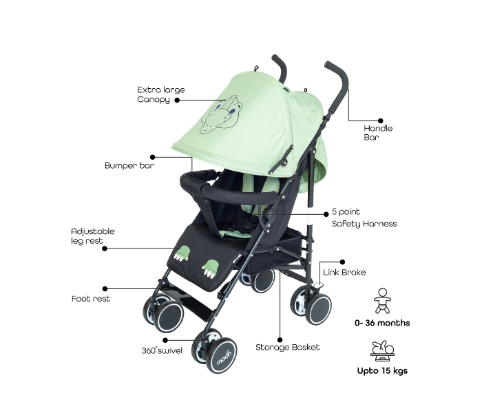 Moon MNBGSGR09 Safari Stroller Dino Character for Babies - Black and Green - Zoom Image 2