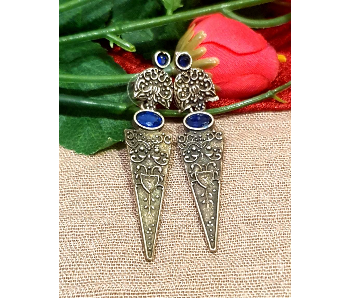 Strabella ER2003a Premium Quality German Silver Hanging Earrings  for Women - Silver and Blue - Zoom Image