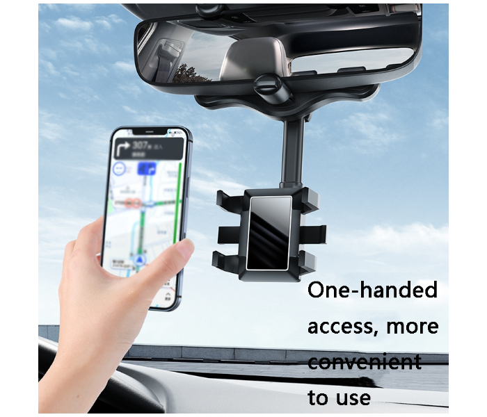 Generic 360 Car Rearview Mirror Mount Phone Holder Rotatable and Retractable Adjustable Length Car Phone Holder - Black - Zoom Image 8