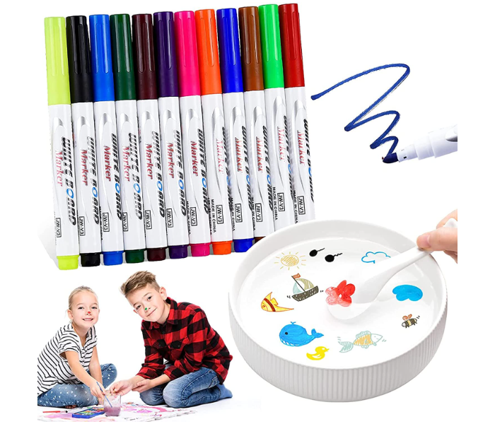 Water Painting Pen-DIY Drawing Floating Pen in Water-Doodle Drawing Pens-Marker Pen with Ceramic Spoon-Color Pen to Hone Children Hands-on Skills 12 Colors  - Zoom Image 1