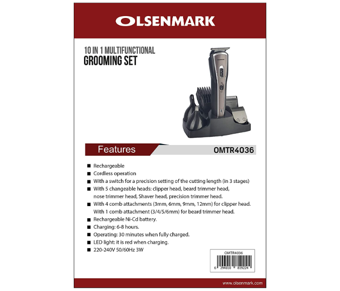 Olsenmark OMTR4036 10 In 1 Rechargeable Grooming Set - 3 Watt - Zoom Image 4