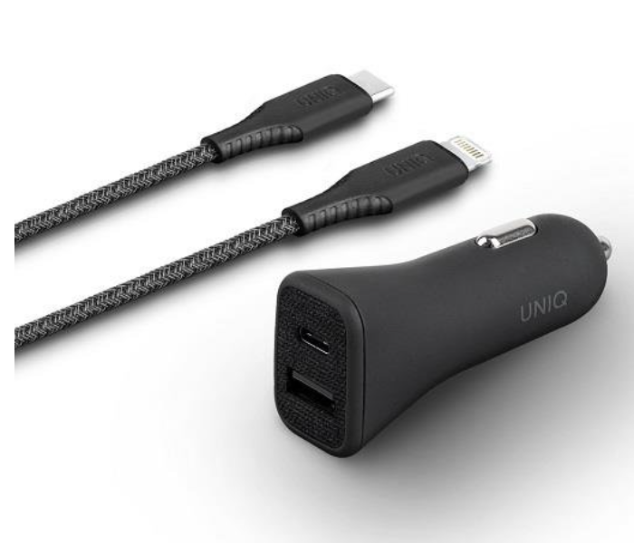 Uniq Votra Duo 30 Watts Car Charger With Usb-C Pd and Usb-C To Lightning Cable - Charcoal - Zoom Image 1