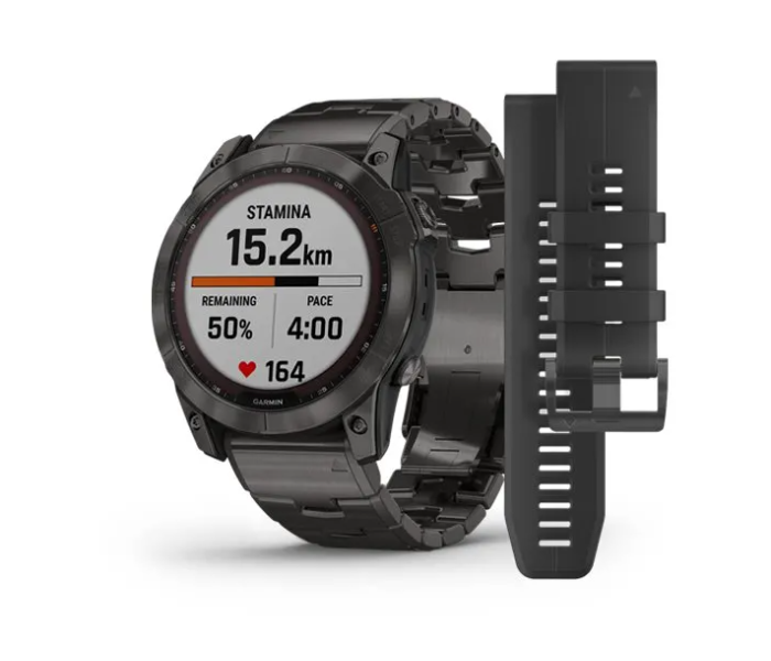 Garmin 010-02541-27 Fenix 7X Sapphire Solar Edition Carbon Gray DLC Titanium with Carbon Gray DLC Vented Titanium Band - Zoom Image 1