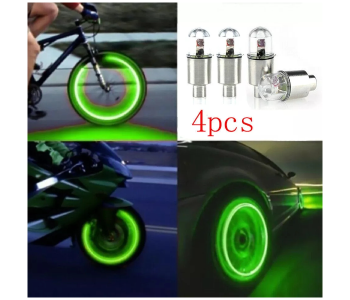 Car Auto Bicycle Motorcycle Bike Wheel Tire Valve Cap Luminous Glows only InDark 4 Pieces Set - Green - Zoom Image