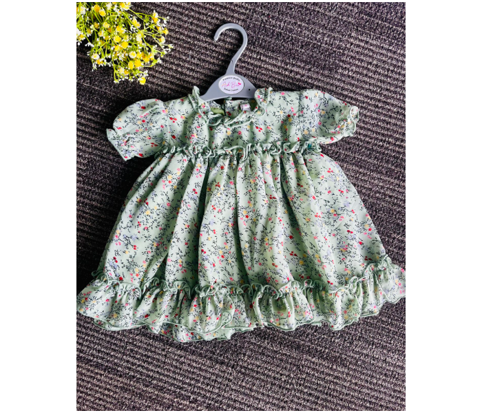 Ash Bae FR012SM Butterfly Spanish Green Medium Frock for Baby Girls - Green - Zoom Image