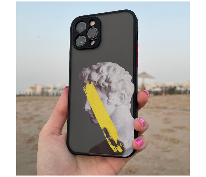 Matt Translucent Black Case Art Print Statue Yellow Mobile Case For iPhone 12 Mini - Black and Grey - Zoom Image 2